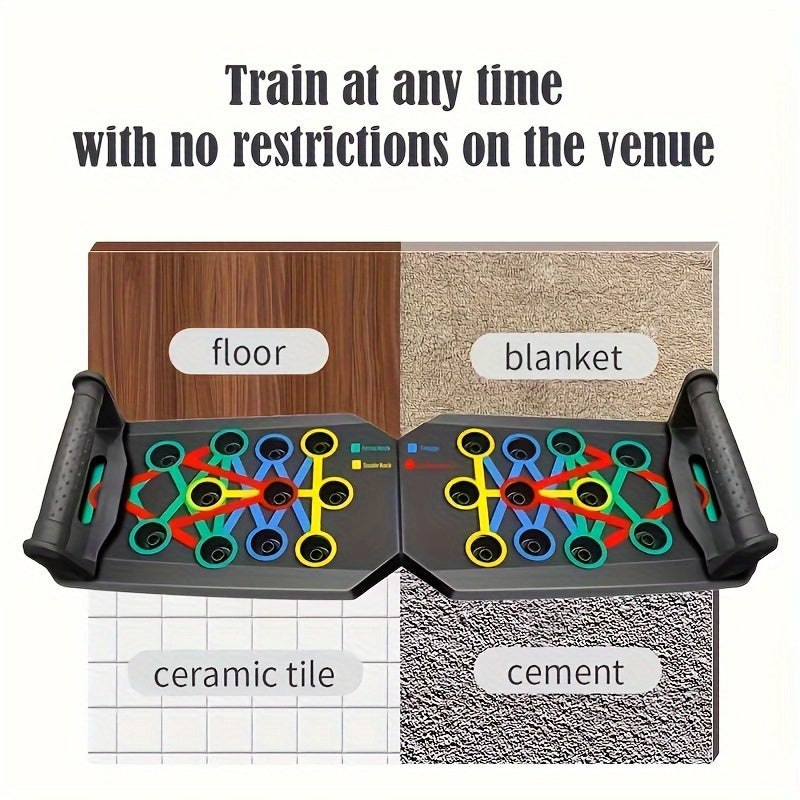 Multifunctional Folding Push-Up Board with Resistance Bands – Full Body Home Workout Trainer