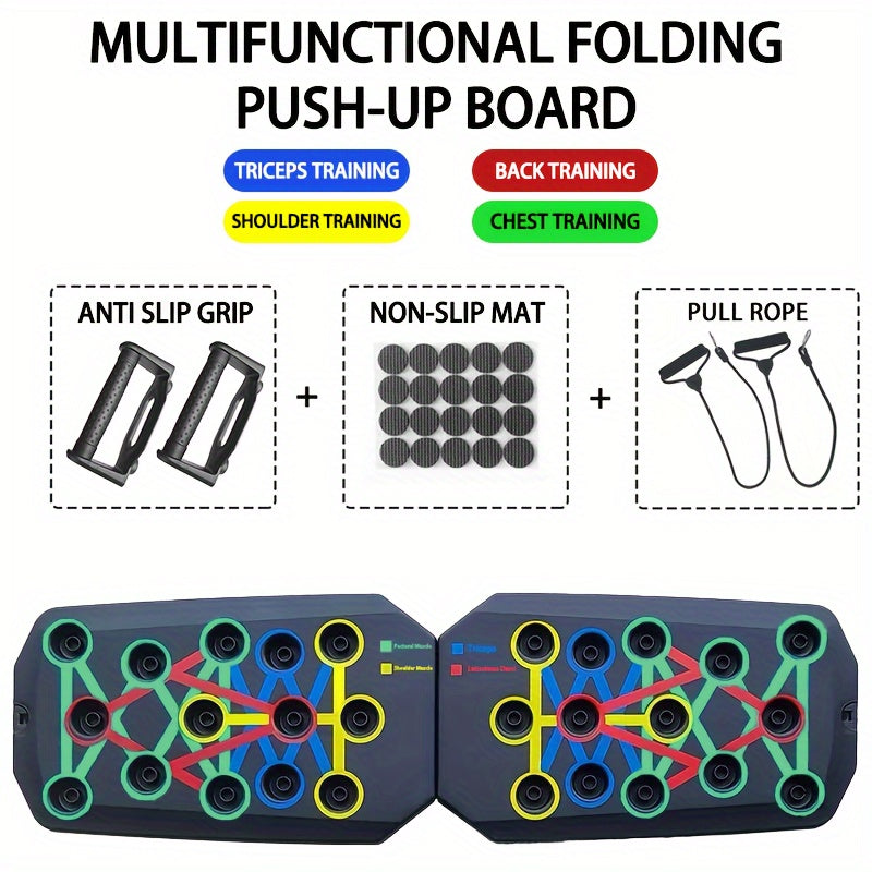 Multifunctional Folding Push-Up Board with Resistance Bands – Full Body Home Workout Trainer