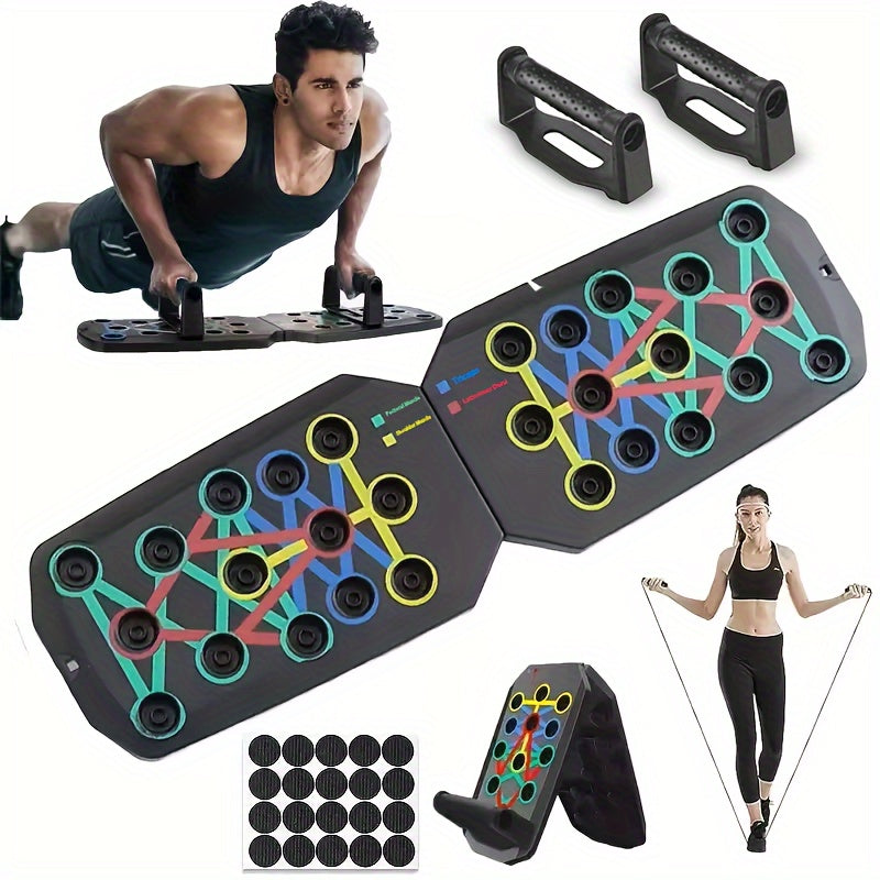 Multifunctional Folding Push-Up Board with Resistance Bands – Full Body Home Workout Trainer