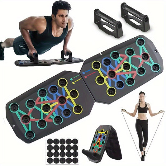 Multifunctional Folding Push-Up Board with Resistance Bands – Full Body Home Workout Trainer