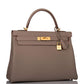 Hermes Horseshoe Stamp (HSS) Gris Asphalte Verso Togo Retourne Kelly 32cm Brushed Gold Hardware