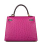 Hermes Horseshoe Stamp (HSS) Bi-Color Rose Pourpre and Gris Agate Ostrich Sellier Kelly 25cm Brushed Gold Hardware