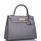 Hermes Horseshoe Stamp (HSS) Bi-Color Gris Agate and Bleu Electric Ostrich Sellier Kelly 25cm Brushed Gold Hardware
