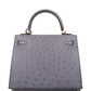 Hermes Horseshoe Stamp (HSS) Bi-Color Gris Agate and Bleu Electric Ostrich Sellier Kelly 25cm Brushed Gold Hardware