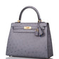 Hermes Horseshoe Stamp (HSS) Bi-Color Gris Agate and Bleu Electric Ostrich Sellier Kelly 25cm Brushed Gold Hardware